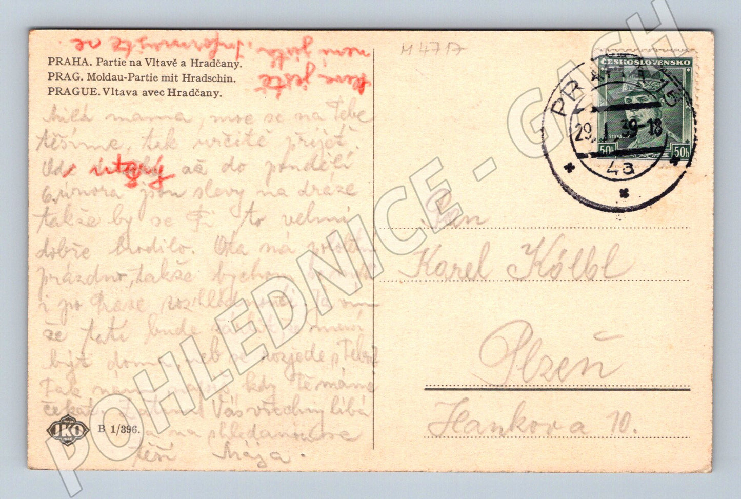 Postcard Prague Vltava and Hradcany (M4717)
