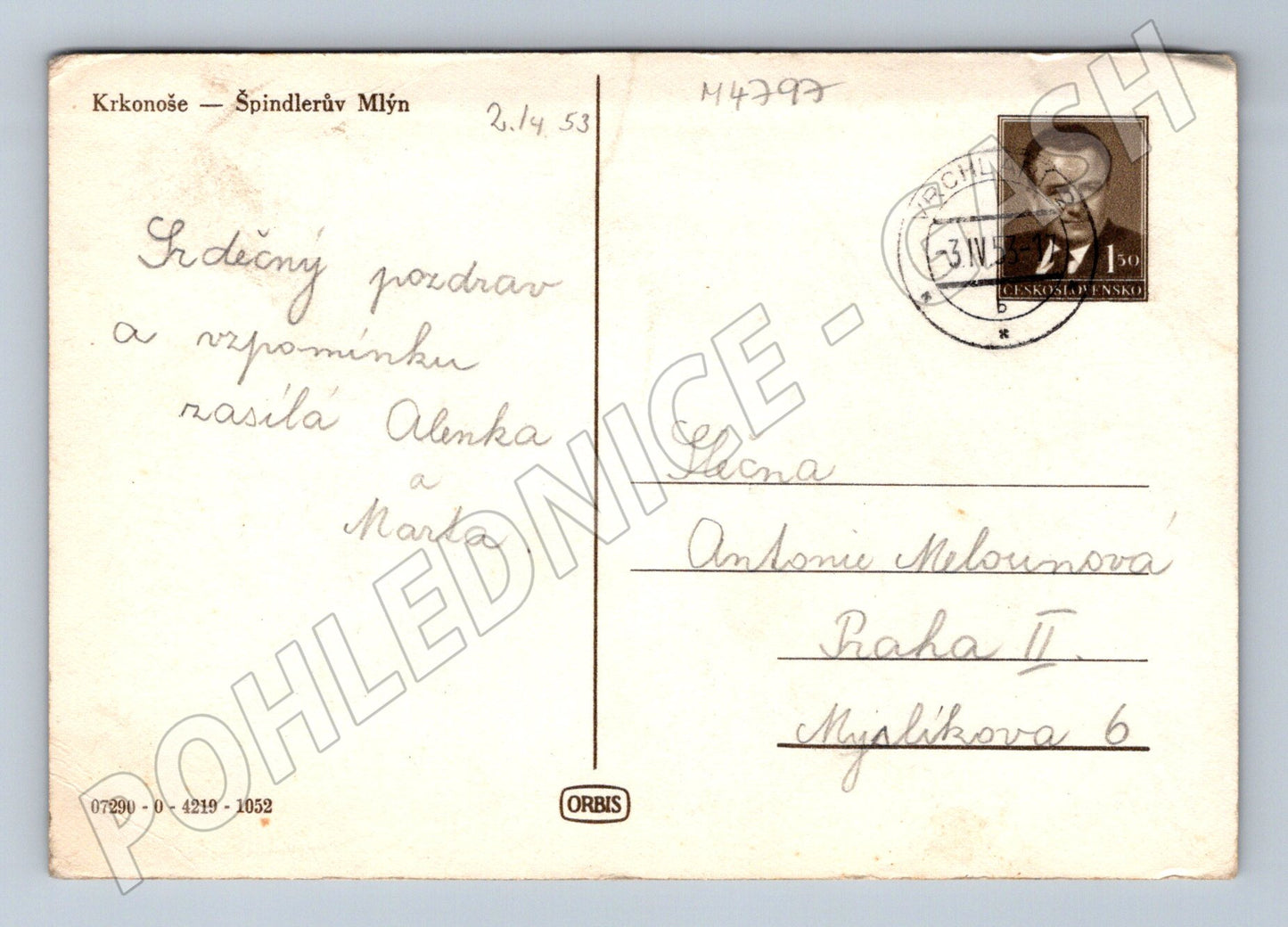 Pohlednice Špindlerův Mlýn razítkovaná (M4797)