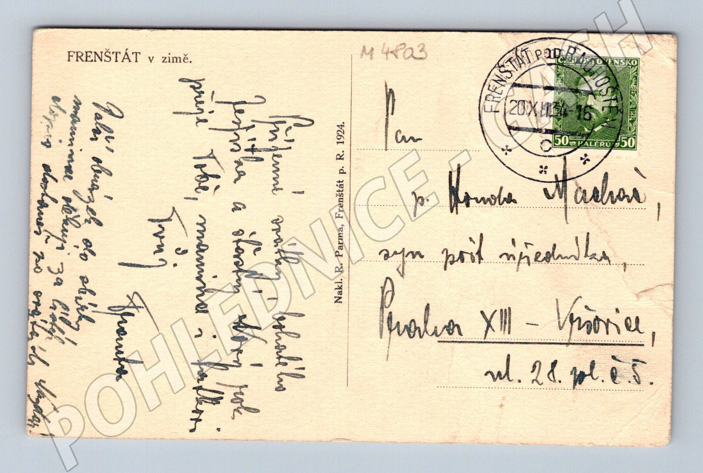 Postcard Frenštát in winter small format (M4803)