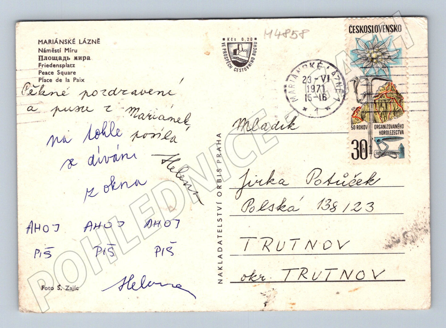 Postcard Marianske Lazne Peace Square (M4858)