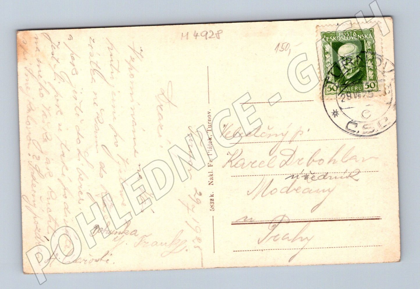 Postcard Turnov school and falconry (M4928)