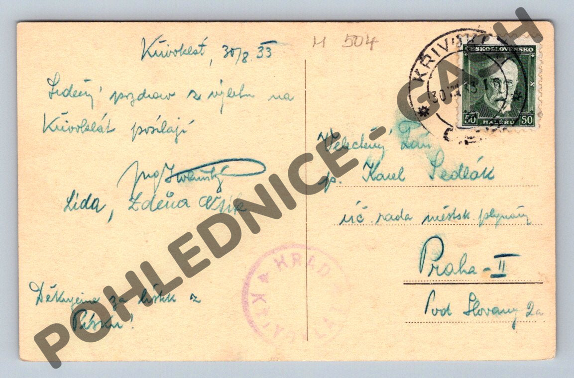 Pohlednice hrad Křivoklát ČSR 1933 (M504)