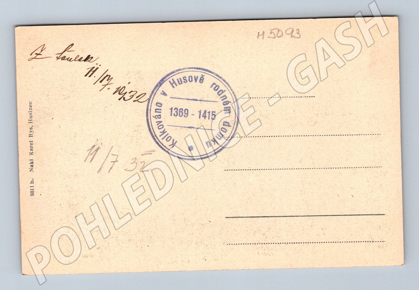 Postcard Husinec birthplace (M5093)