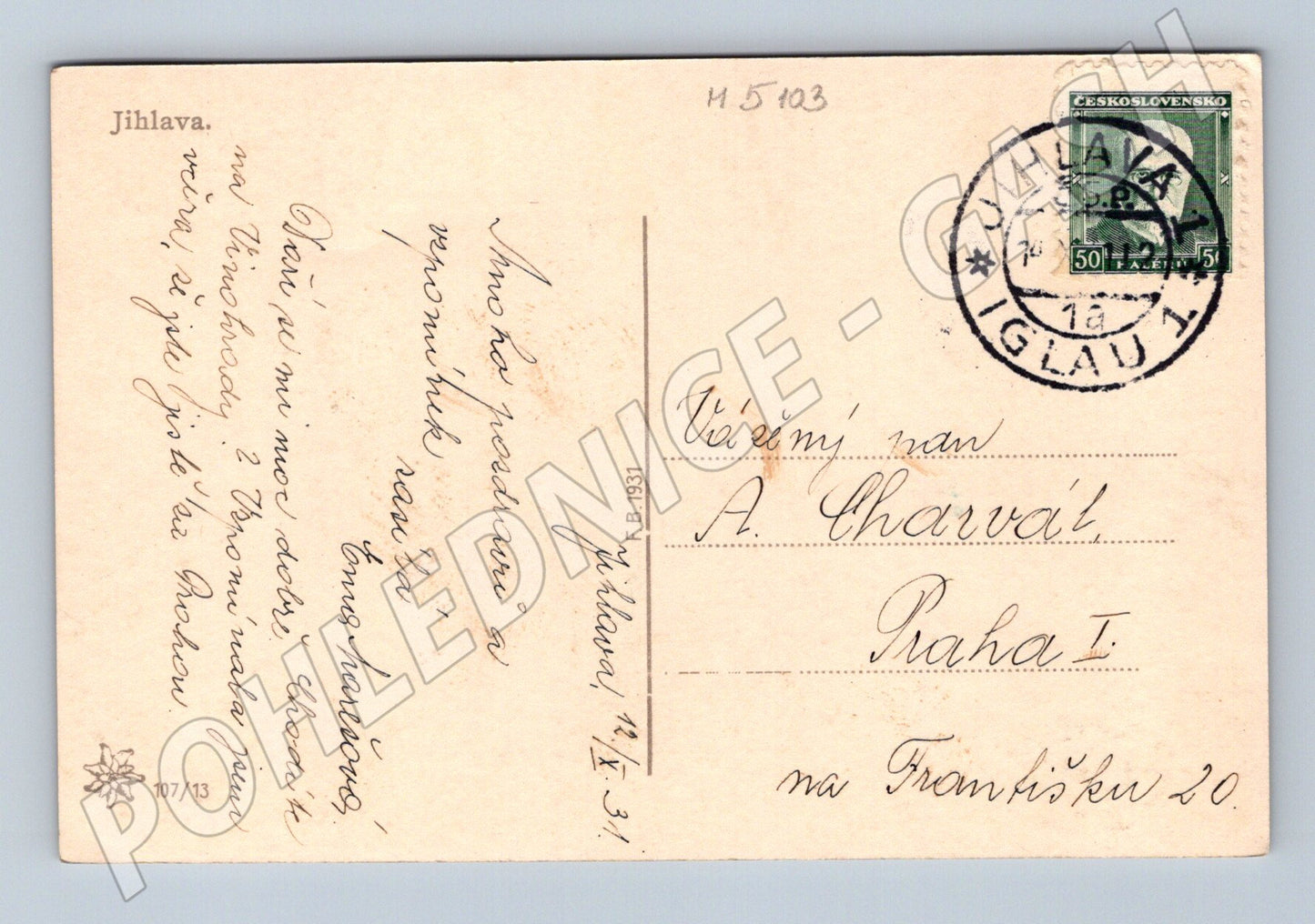 Postcard Jihlava authentic correspondence (M5103)
