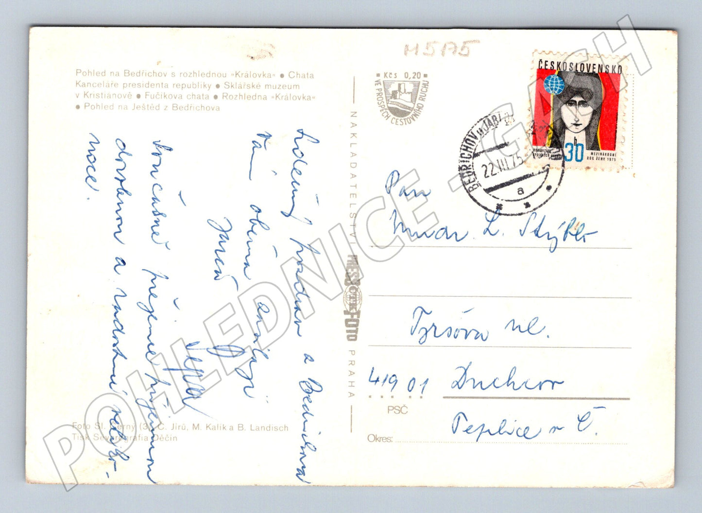 Postcard Bedřichov Jizera Mountains 1975 (M5175)