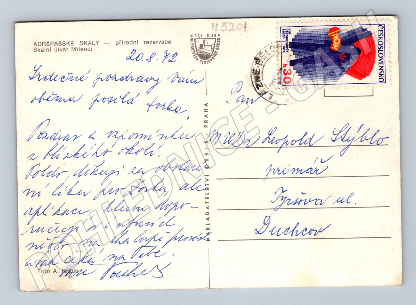 Postcard Adršpach Rocks Lovers 1972 (M5201)