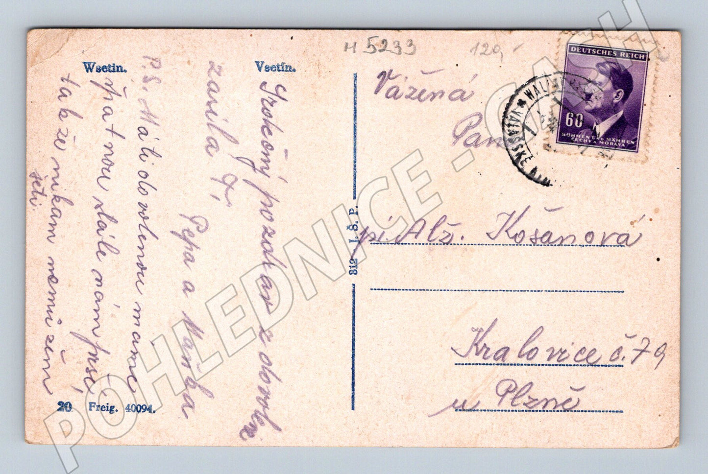 Postcard Vsetín Protectorate folk costumes (M5233)