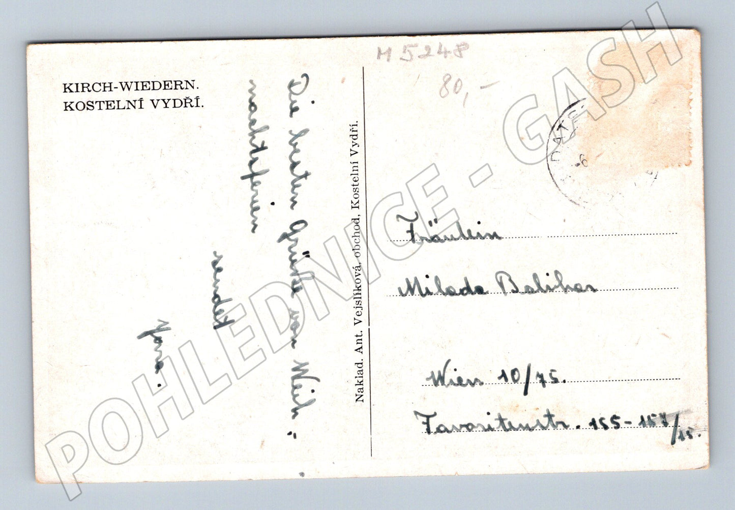 Pohlednice Kostelní Vydří historická (M5248)