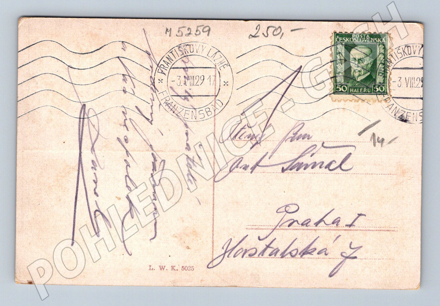 Pohlednice Františkovy Lázně kolorovaná 1929 (M5259)