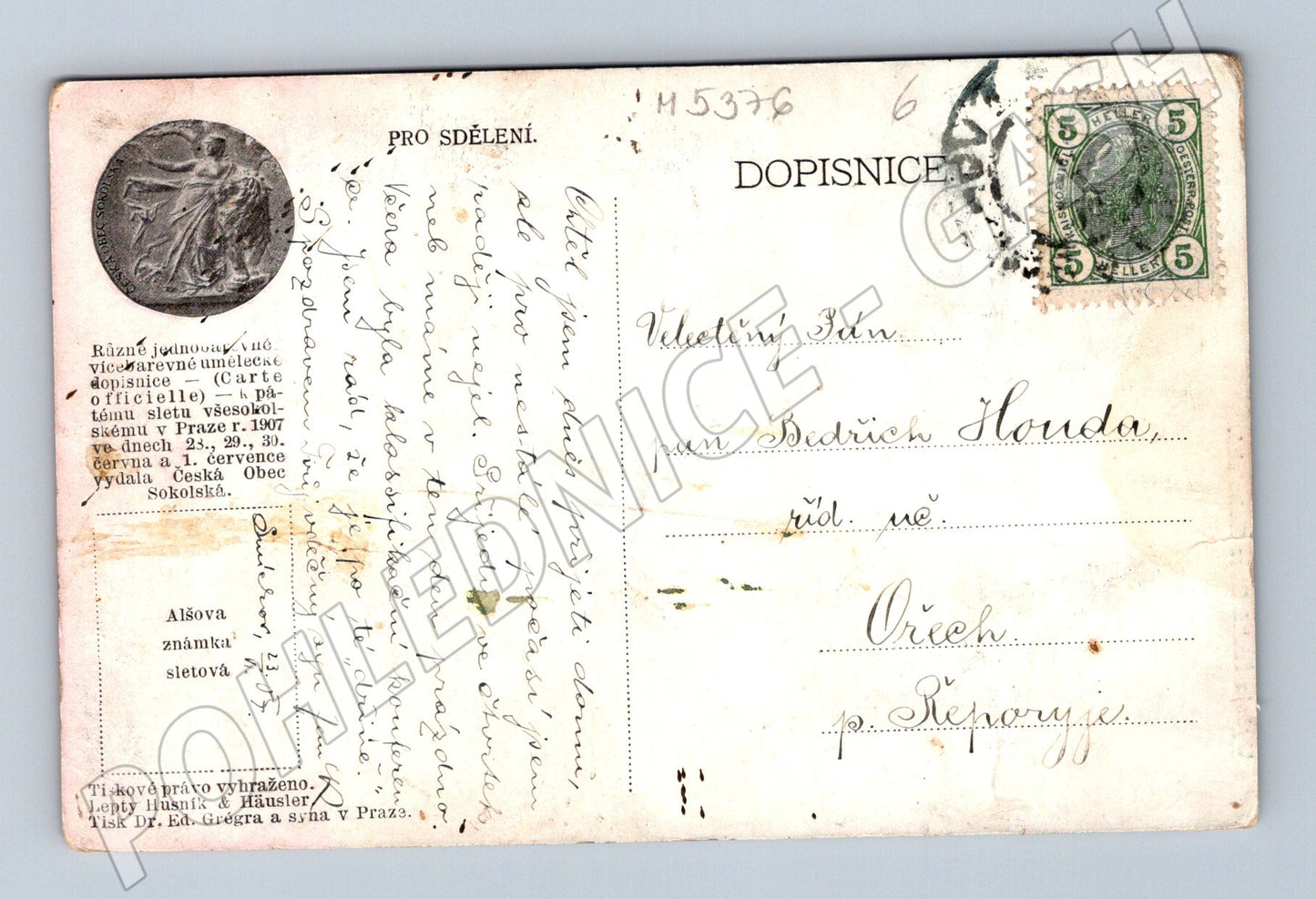 Pohlednice V slet Praha 1907 použité (M5376)