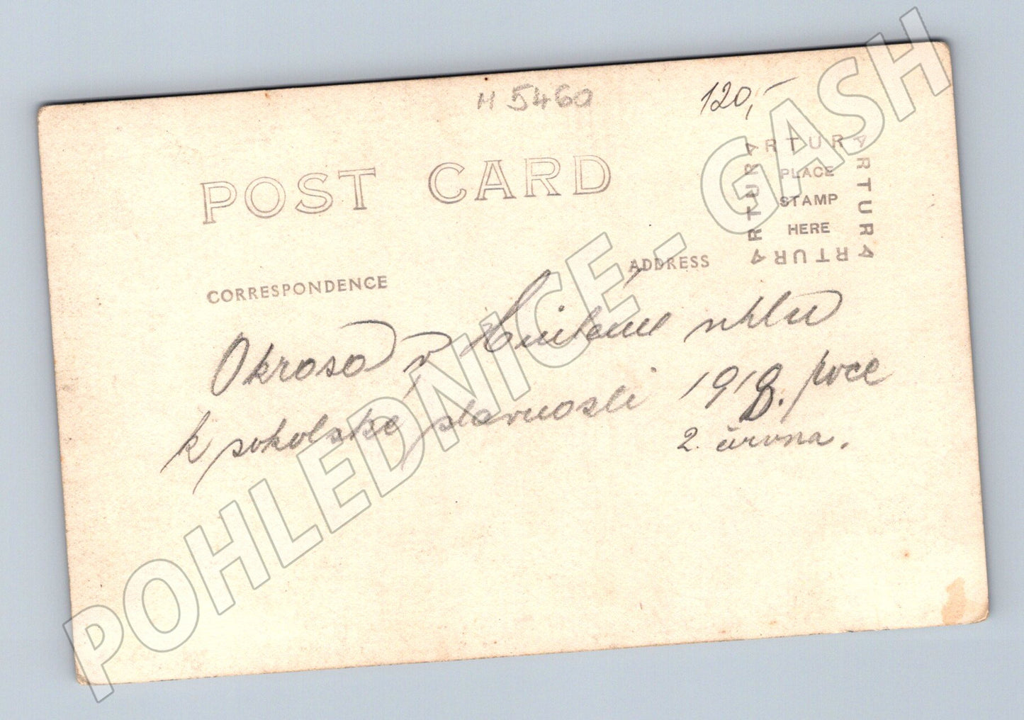 Pohlednice ČR 1918 vojáci v parku ručně psaná (M5460)