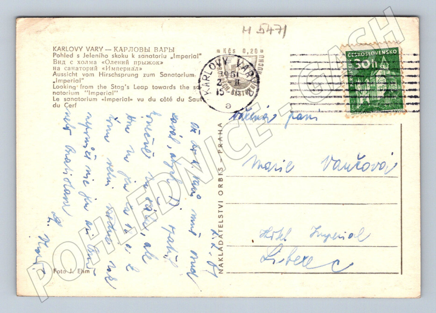 Postcard Karlovy Vary Deer Jump and Imperial (M5471)