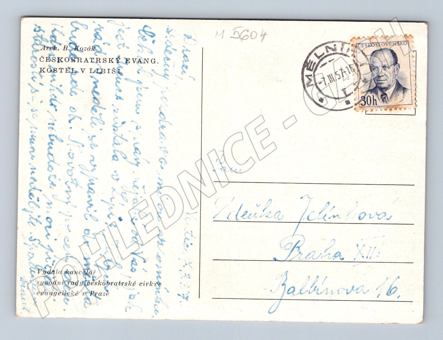 Postcard Libiš Church, historical (M5604)
