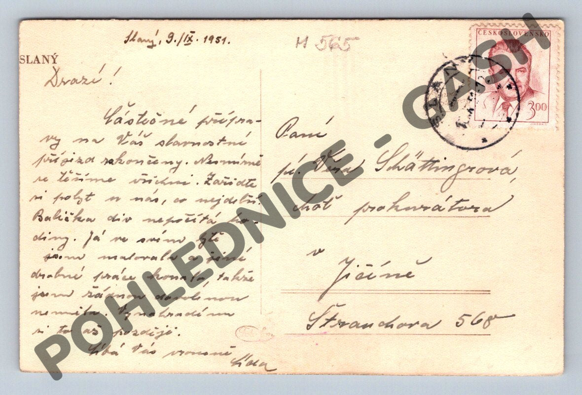 Pohlednice Slaný letecký pohled 1951 (M565)