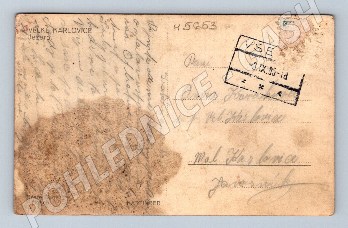 Postcard Velké Karlovice Lake historical (M5653)