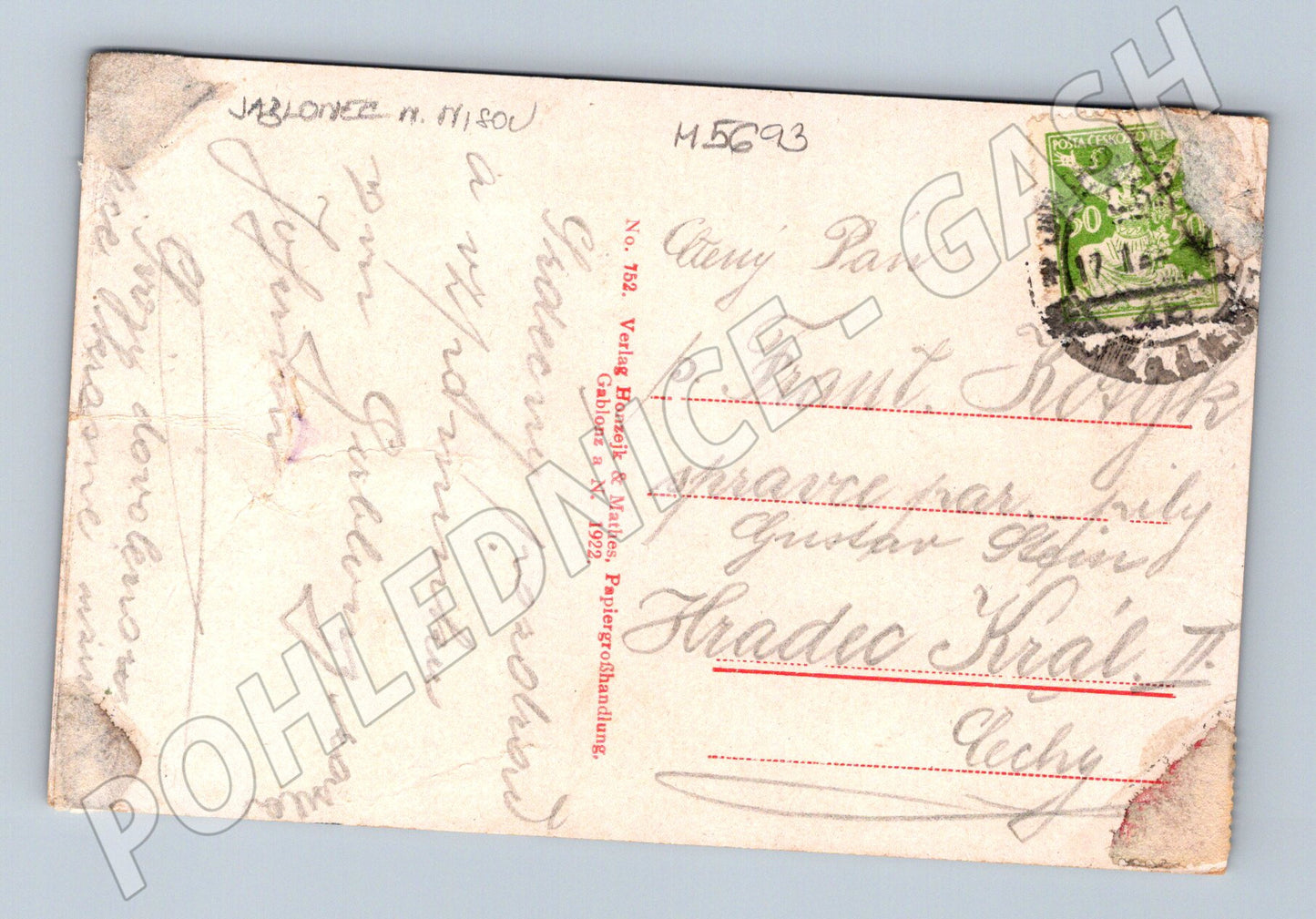 Postcard Jablonec nad Nisou general view 1922 (M5693)