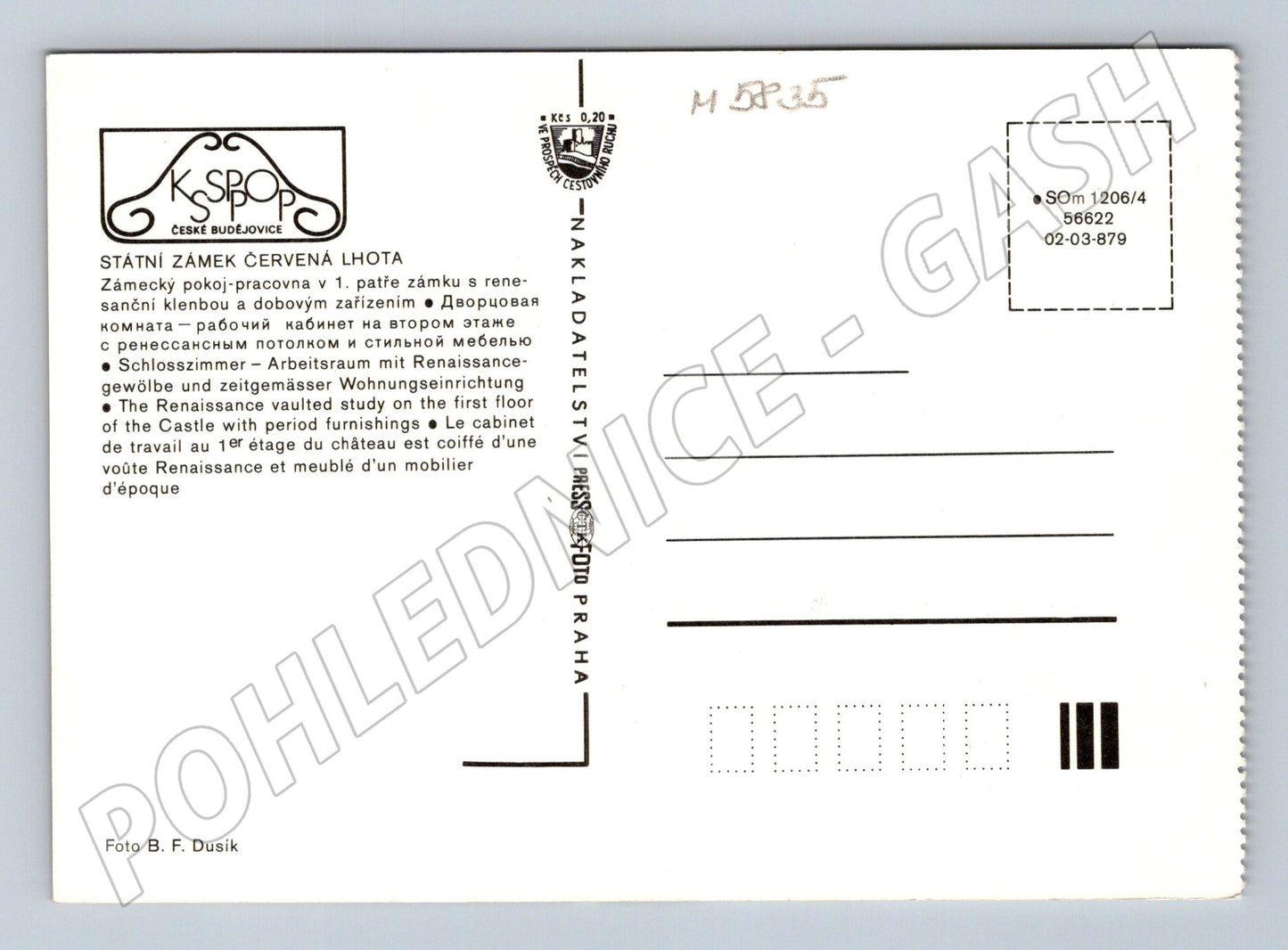 Pohlednice Červená Lhota zámecký pokoj a pracovna (M5835)