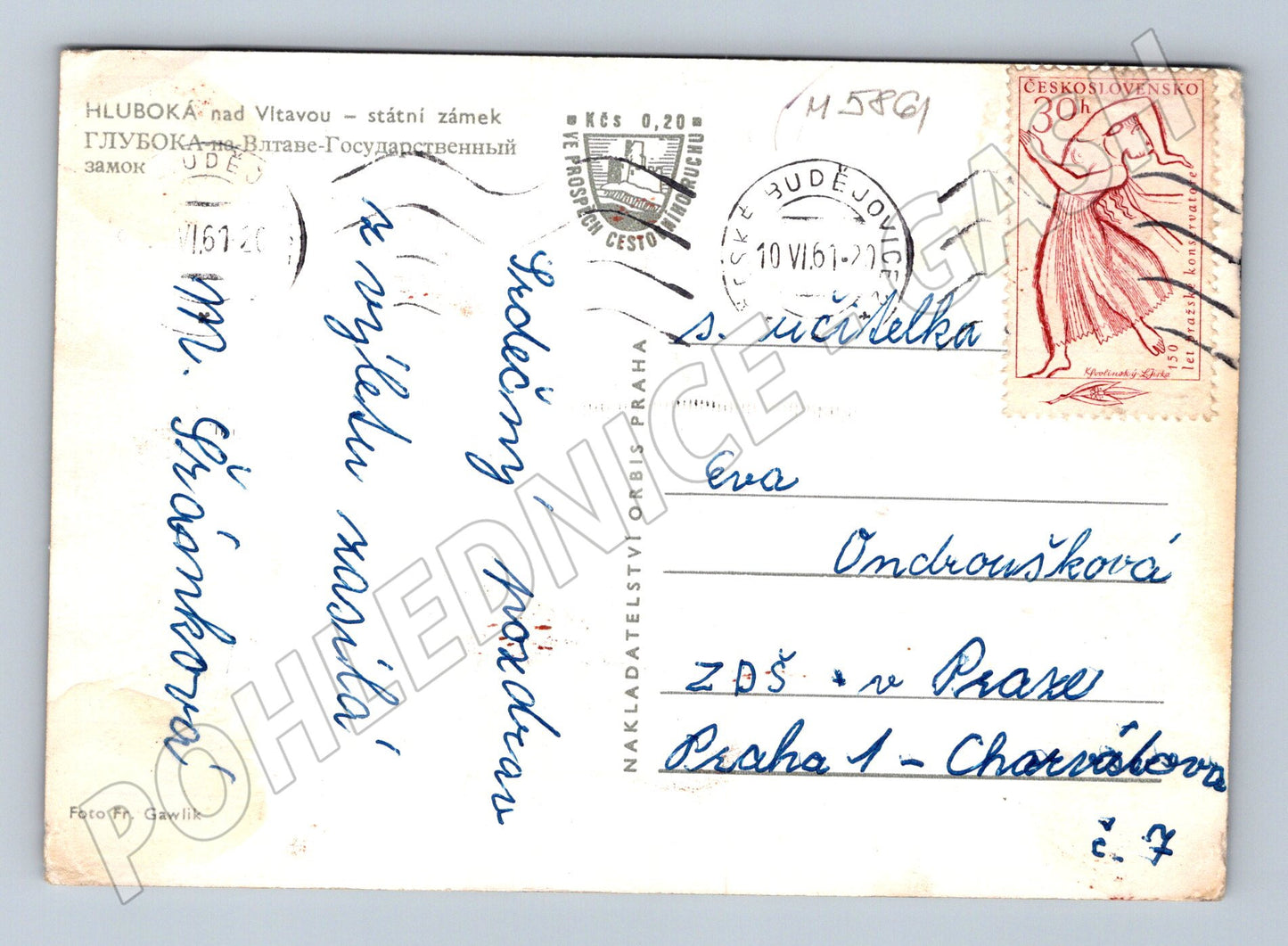 Pohlednice Hluboká nad Vltavou zámek zaslaná (M5861)