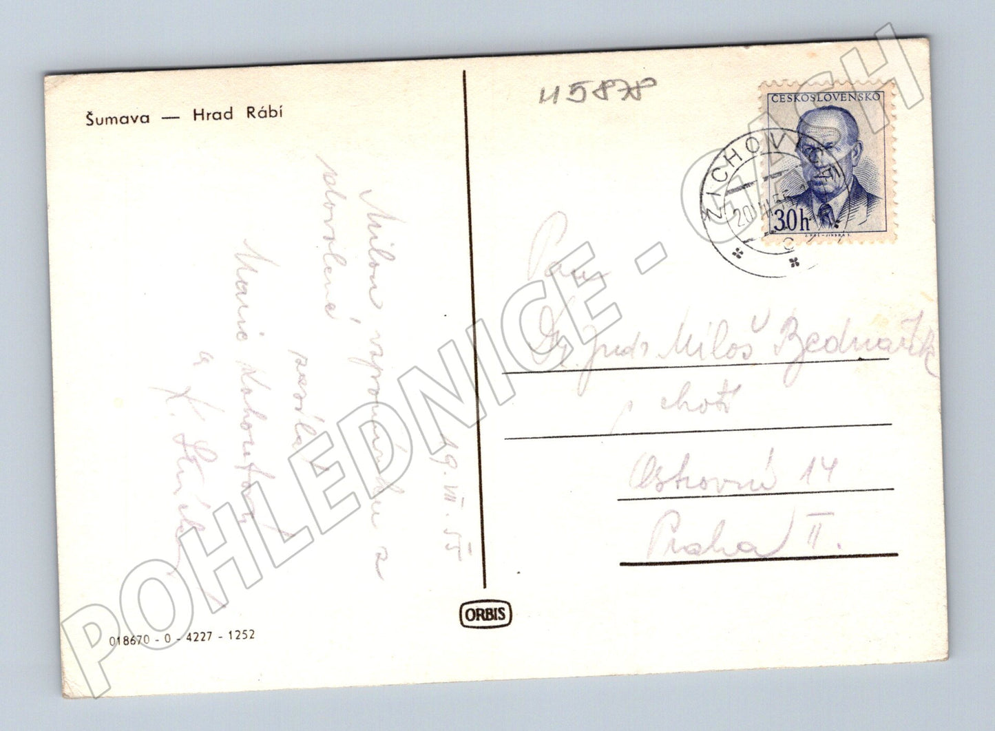 Pohlednice Šumava hrad Rábí prošlá poštou (M5878)