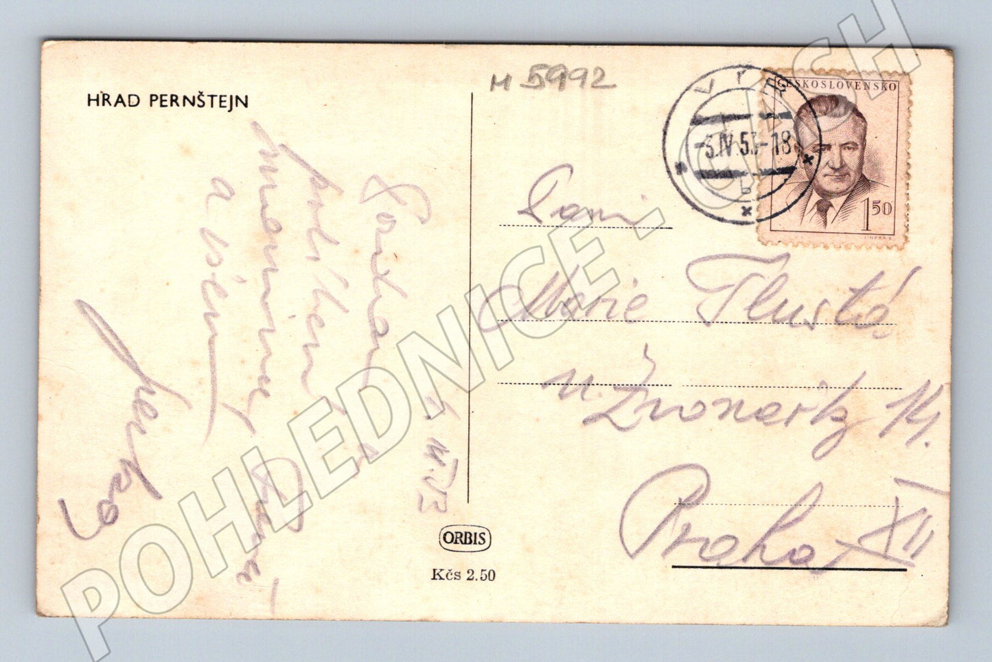 Postcard Pernštejn Castle old Czechoslovakia (M5992)