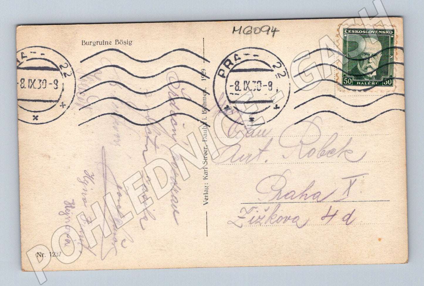 Pohlednice Bezděz ruina hradu 1939 prošlá (M6094)