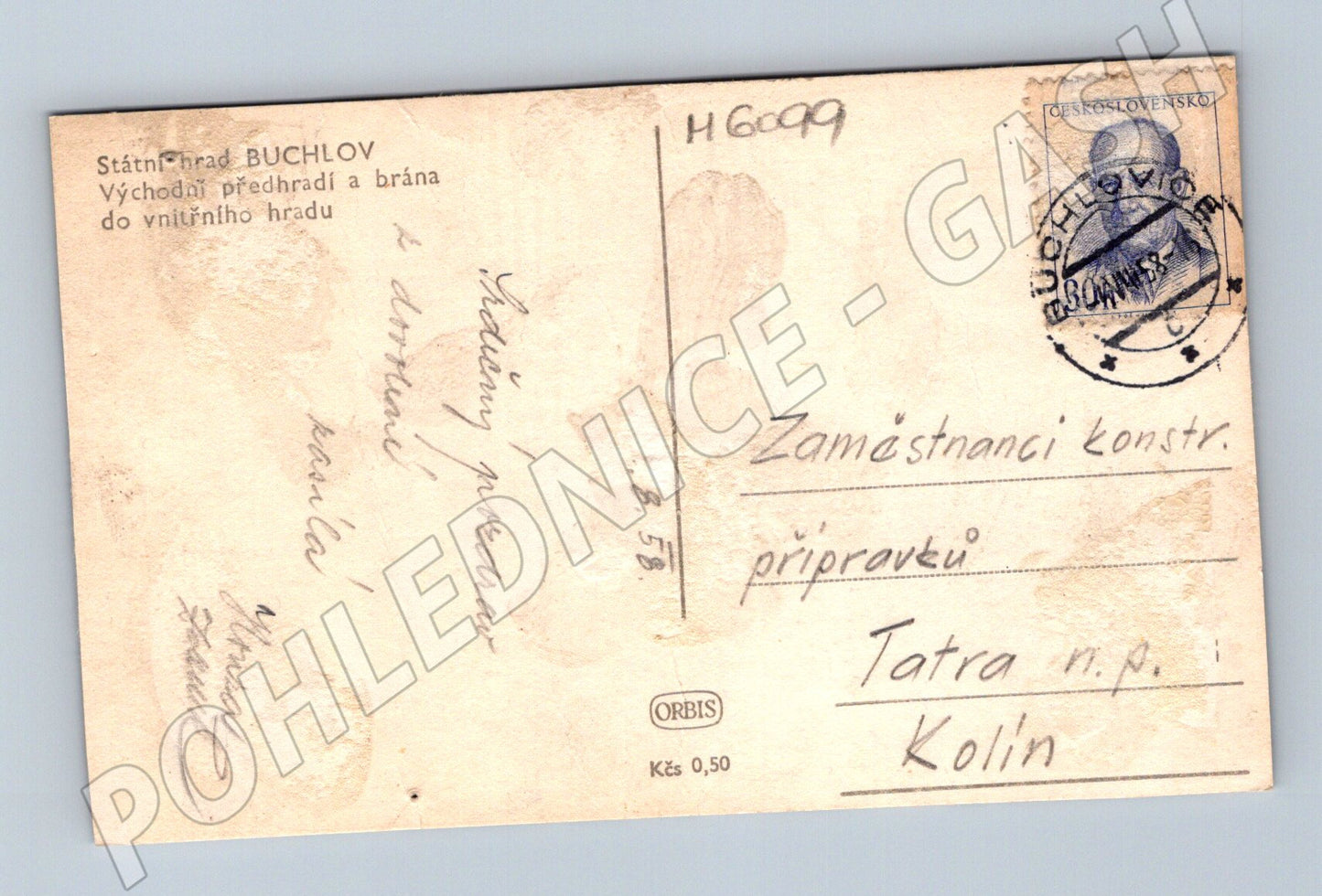 Postcard Buchlov Castle sent in 1955 (M6099)