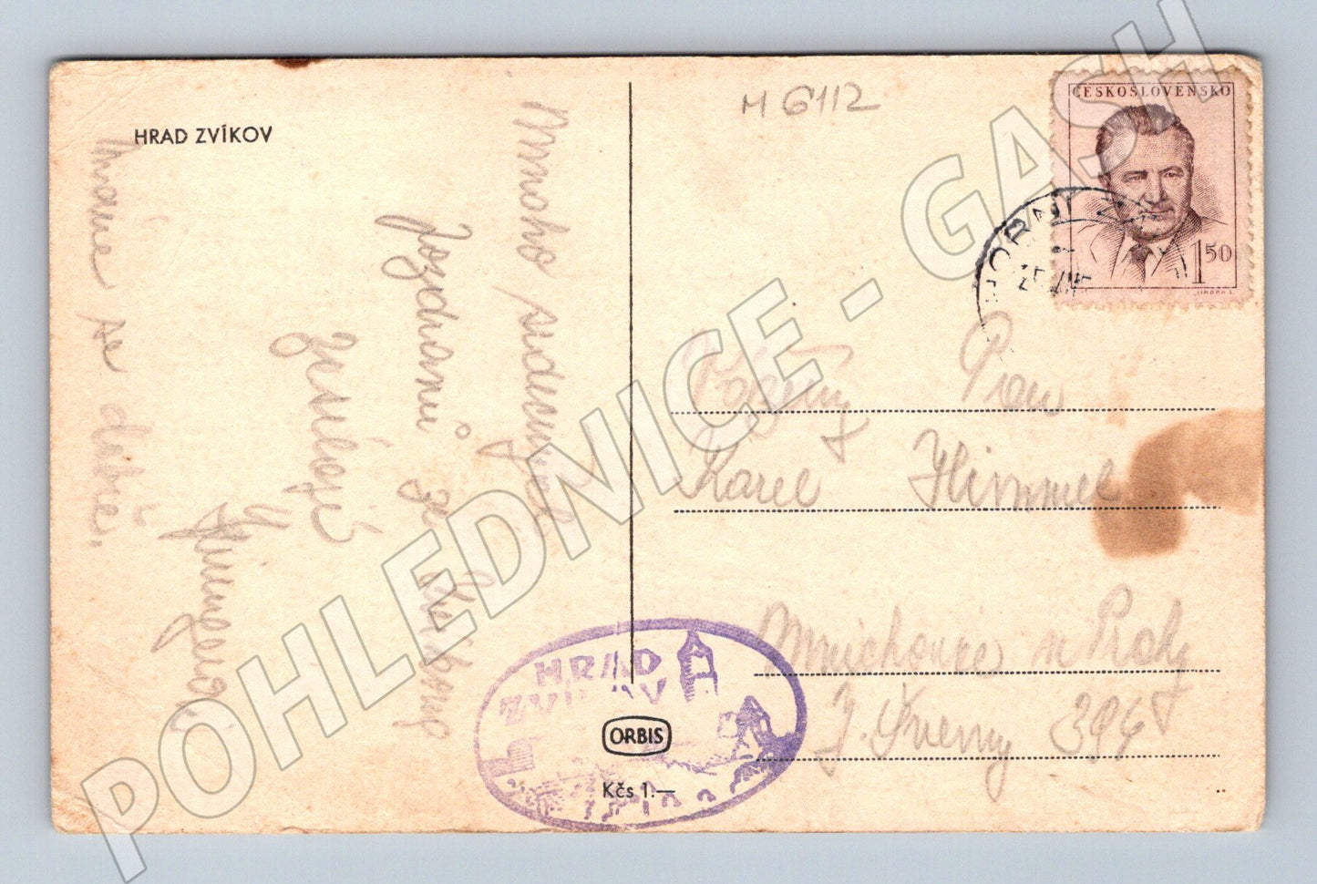 Pohlednice Hrad Zvíkov černobílá stará (M6112)