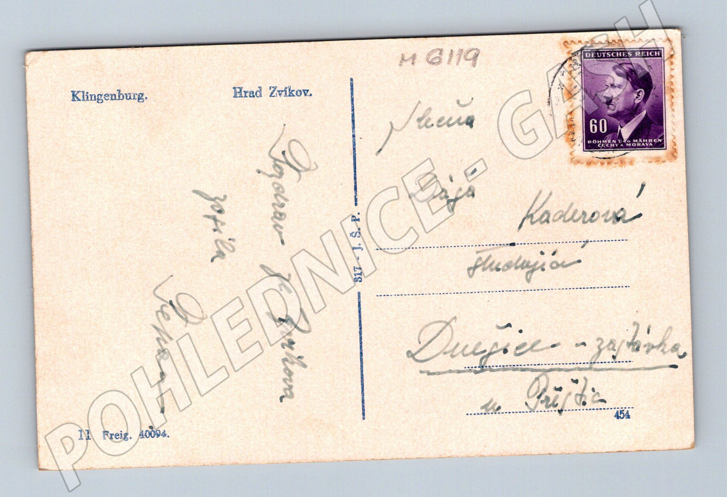 Pohlednice Hrad Zvíkov Klingenburg Protektorát (M6119)