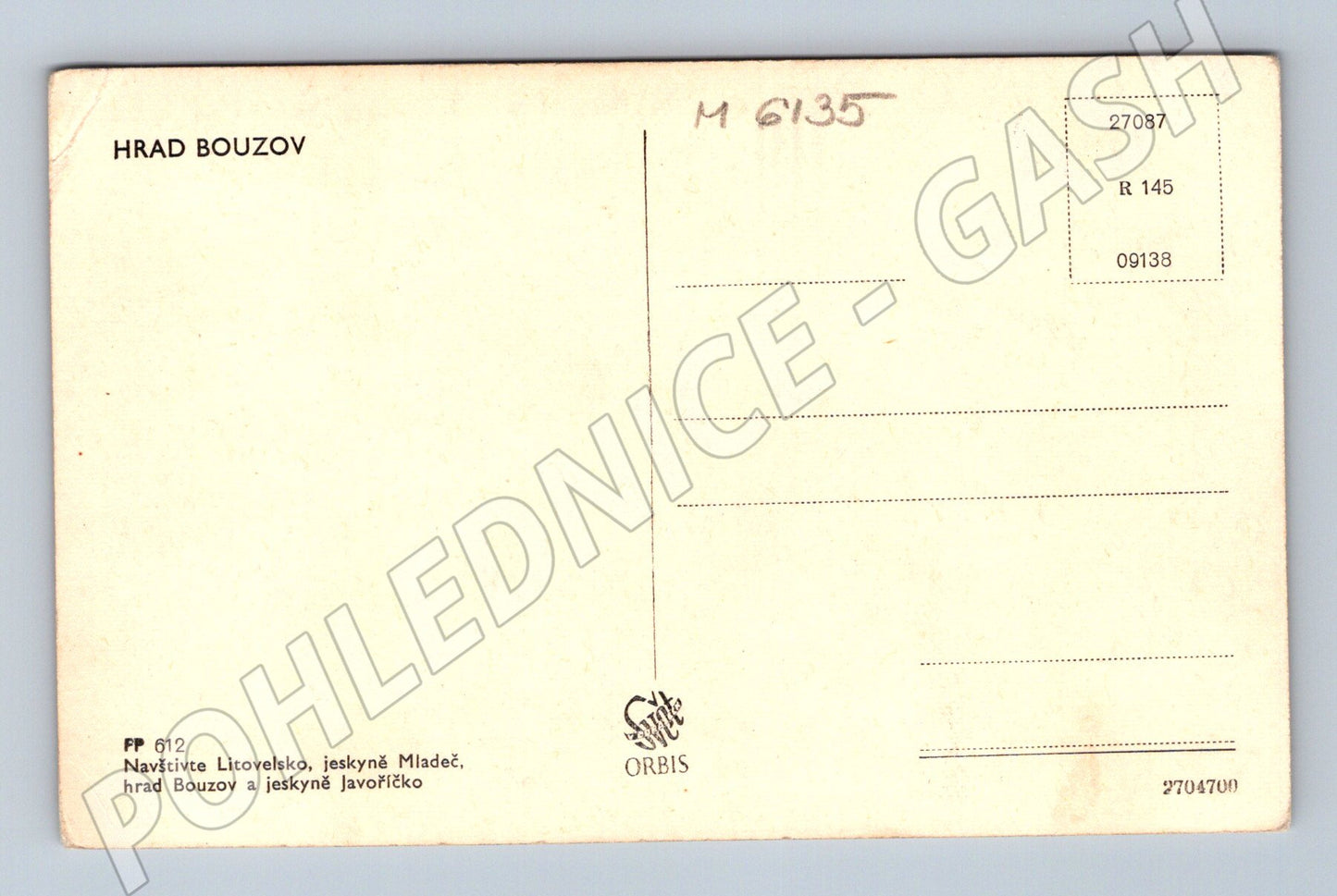 Pohlednice Hrad Bouzov černobílá Orbis čistá (M6135)