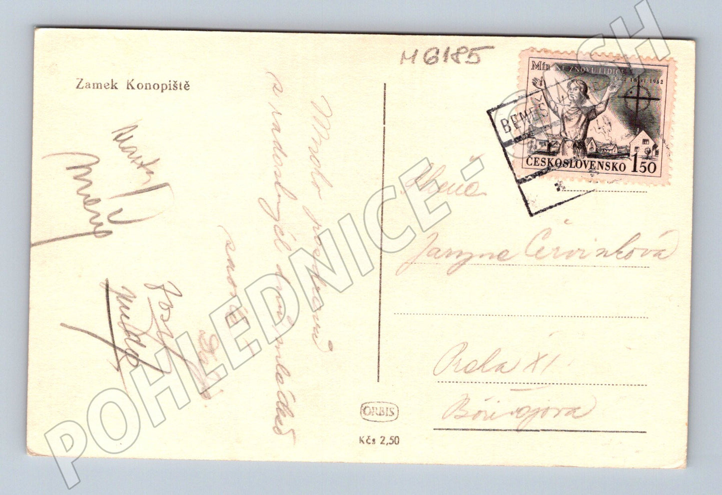 Pohlednice Zámek Konopiště černobílá prošlá (M6185)