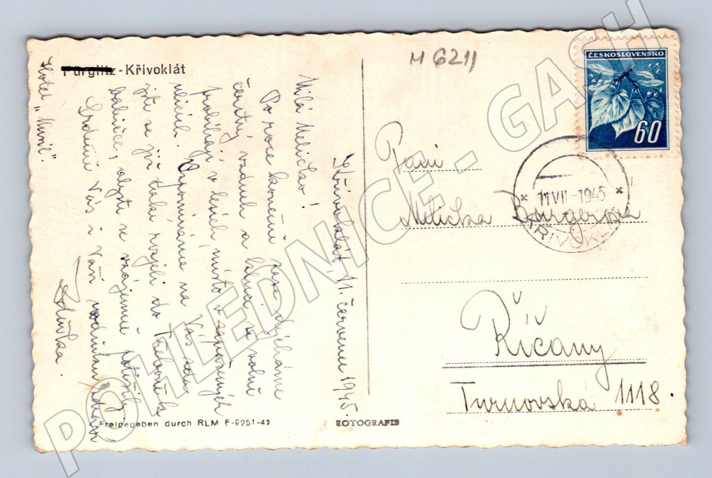 Pohlednice Křivoklát historická 1961 (M6211)