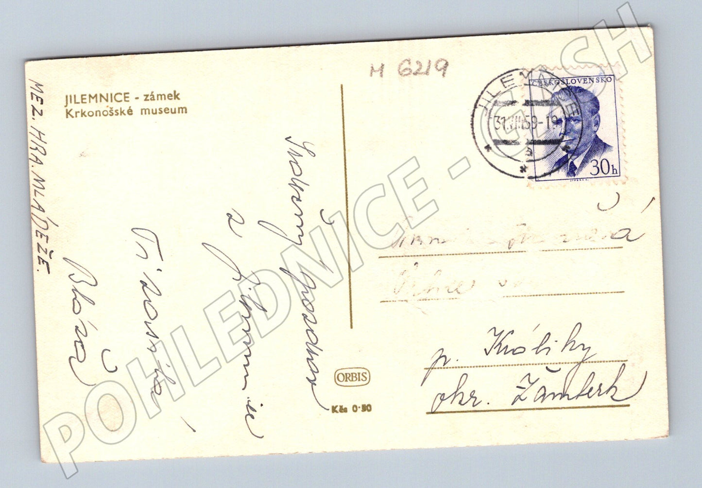 Pohlednice Jilemnice zámek Krkonošské muzeum 1959 (M6219)