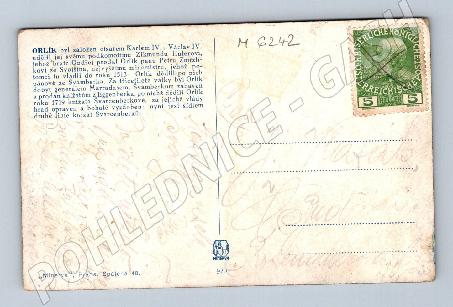 Pohlednice Orlík zámek zimní motiv popsaná (M6242)