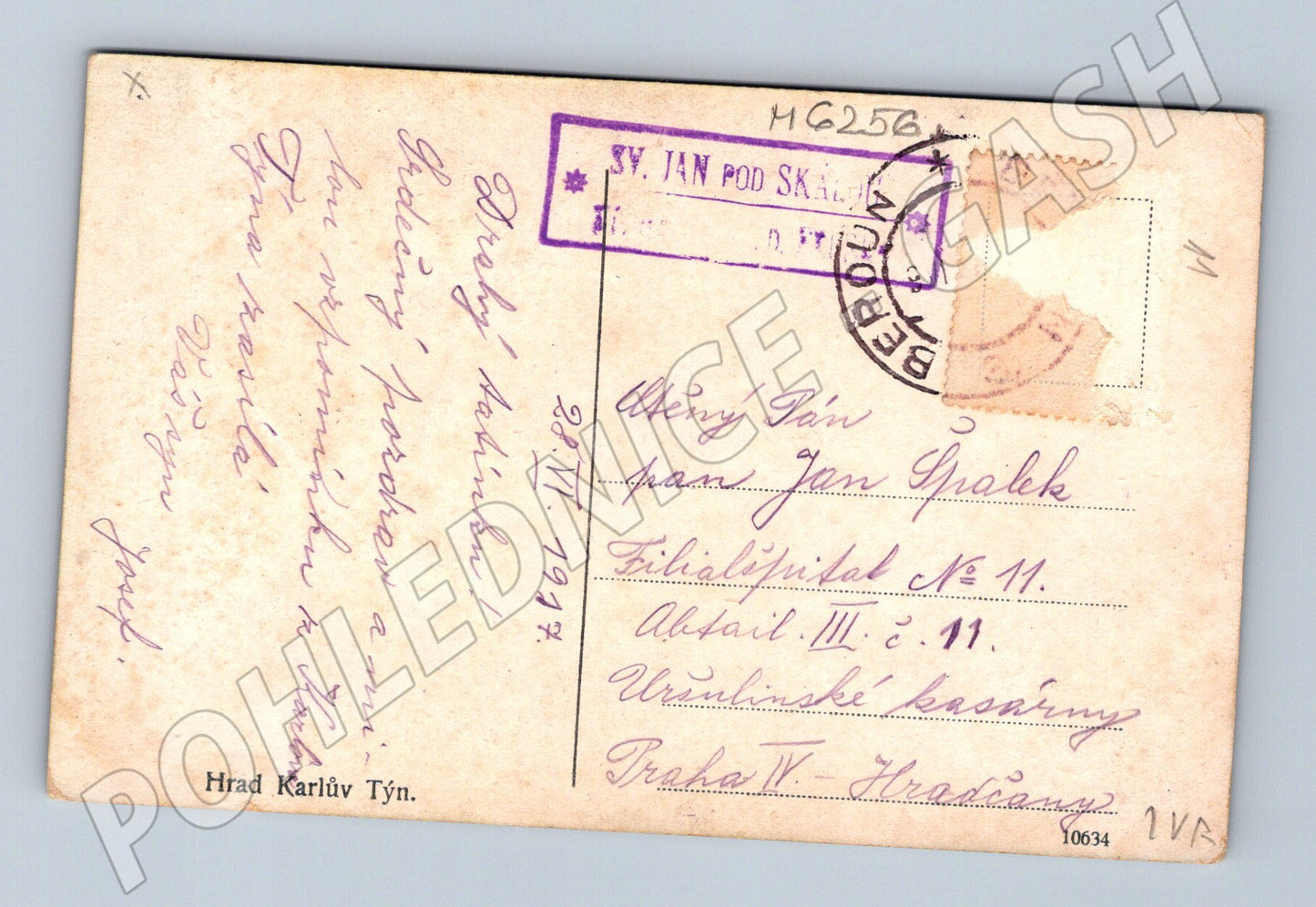 Pohlednice Karlštejn 1917 zaslaná stará (M6256)