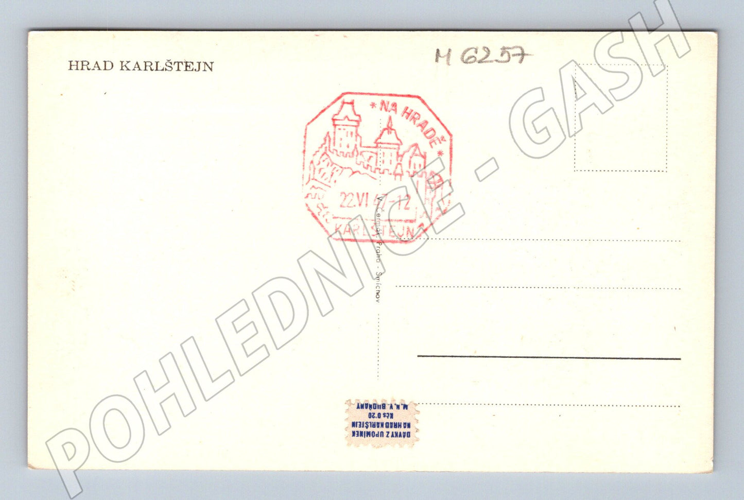 Pohlednice Karlštejn černobílá velmi dobrý stav (M6257)