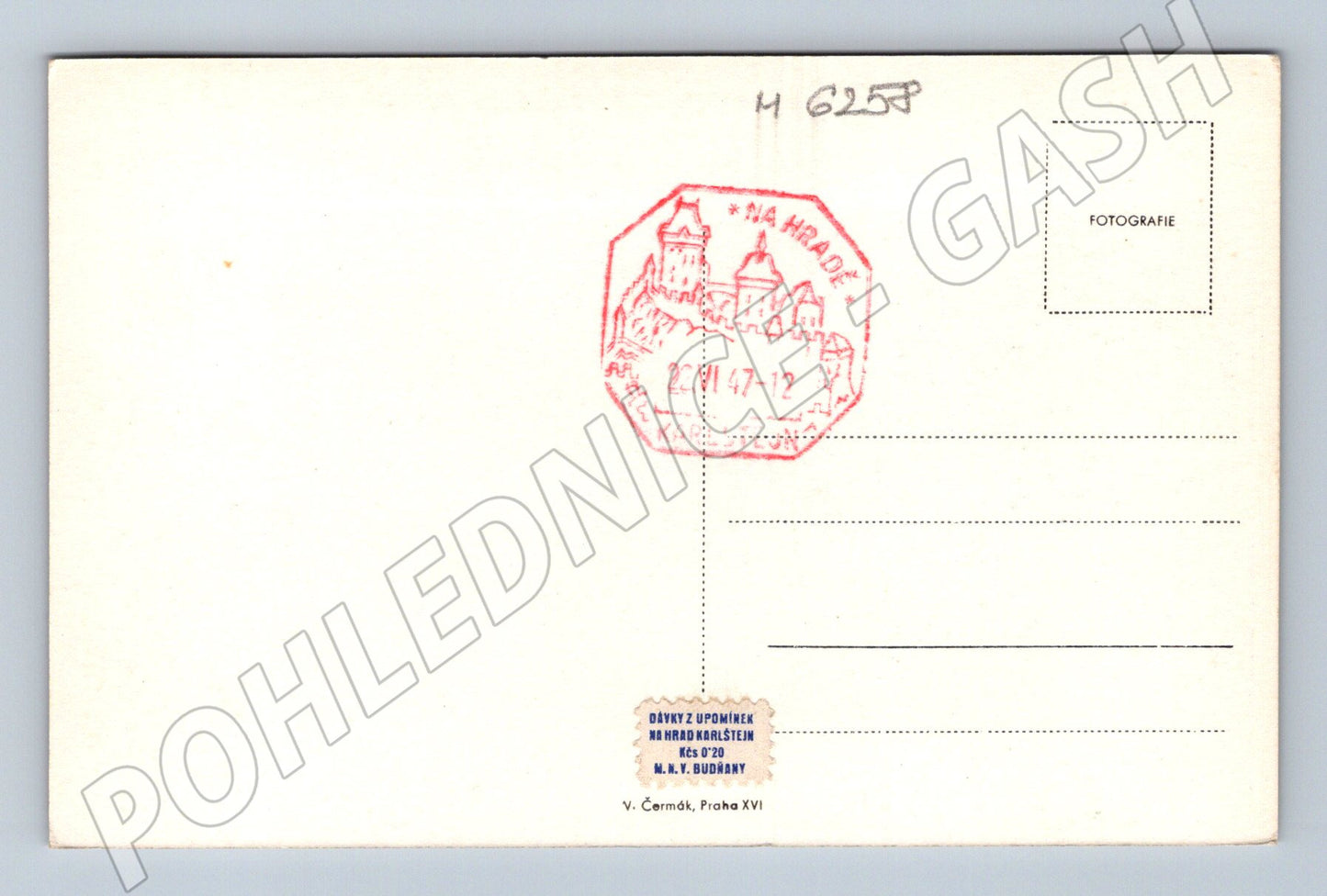 Pohlednice Karlštejn razítko 1947 (M6258)