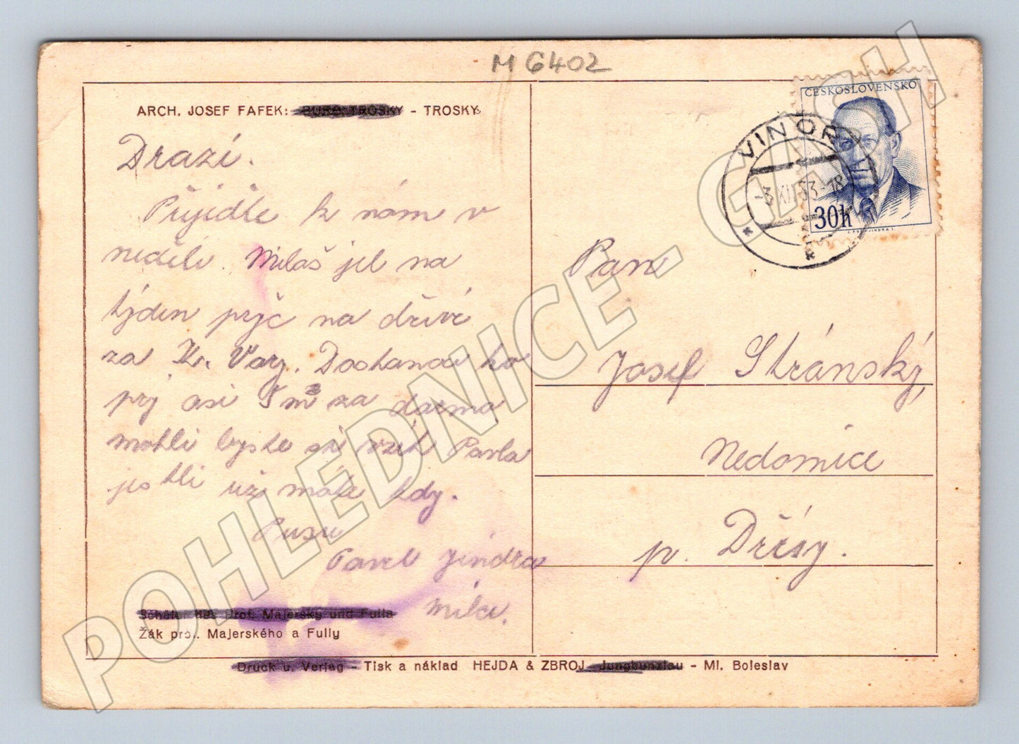 Pohlednice kresba české krajiny malý formát (M6402)