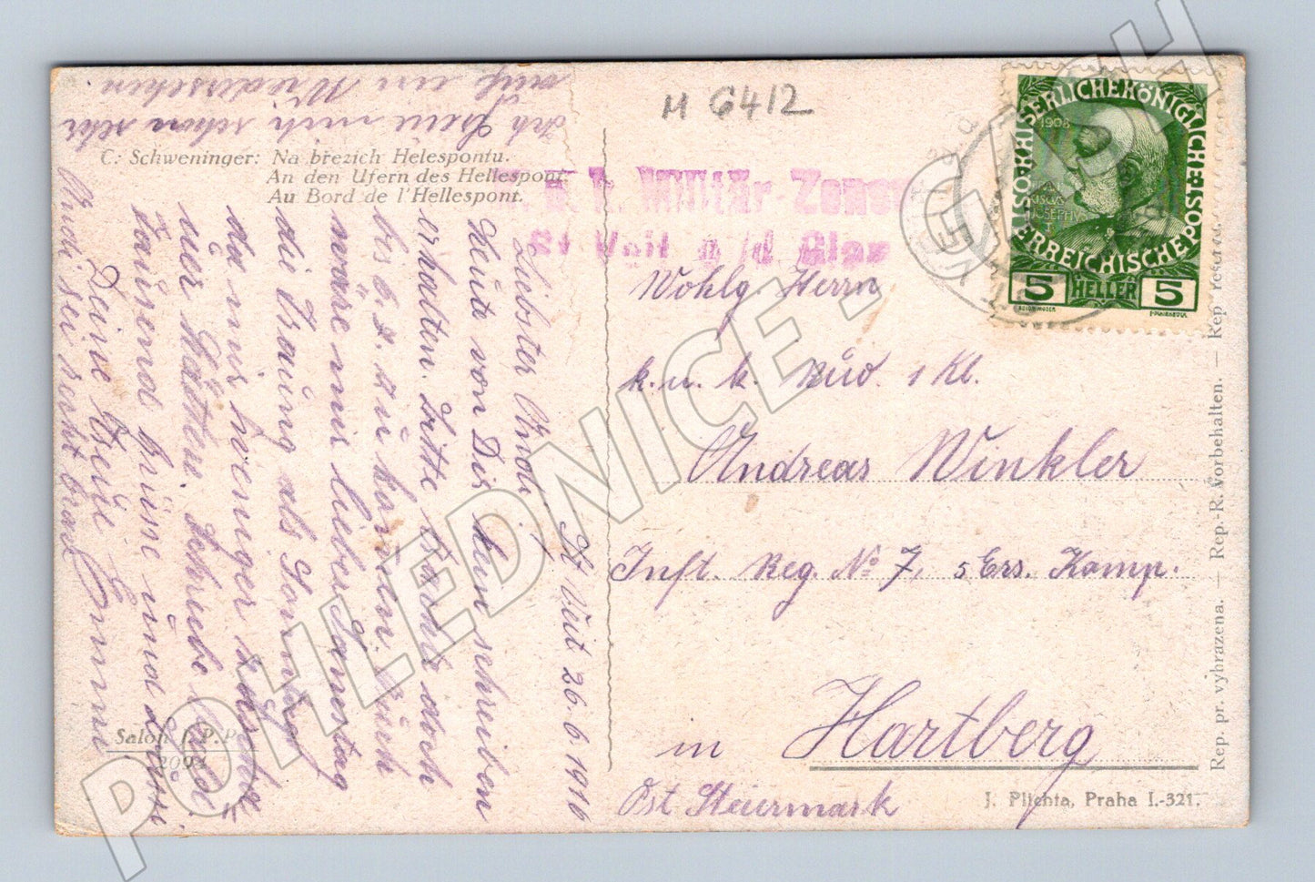 Pohlednice ženy s lyrou 1908 RU (M6412)