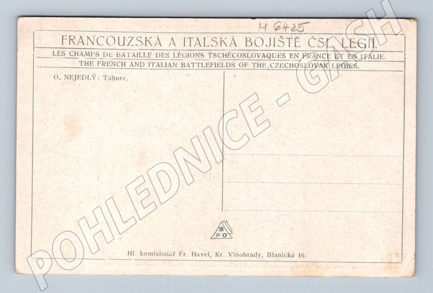 Pohlednice O. Nejedlý Tahure bojiště legií (M6425)