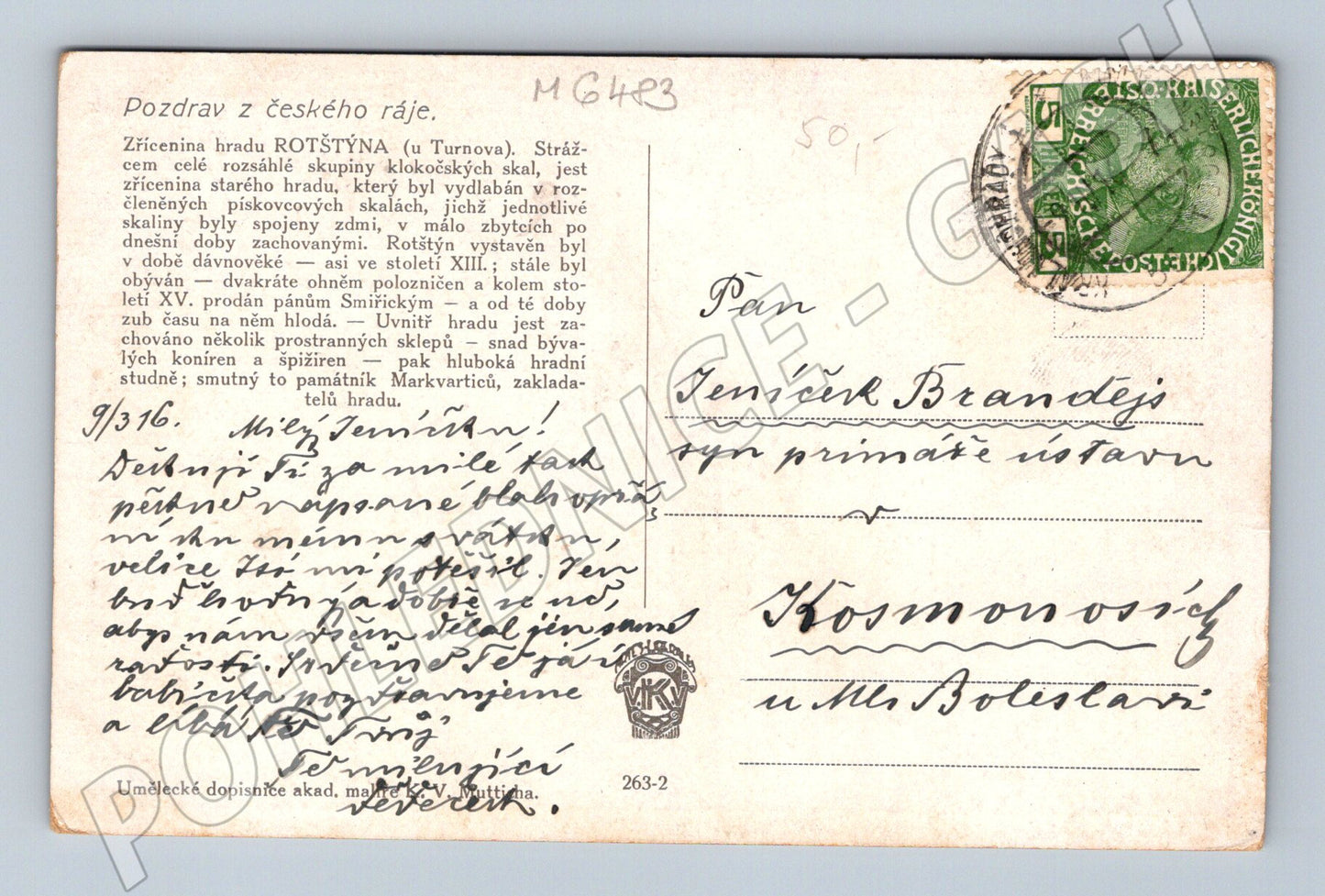 Pohlednice Rotštejn Český ráj 1936 (M6483)