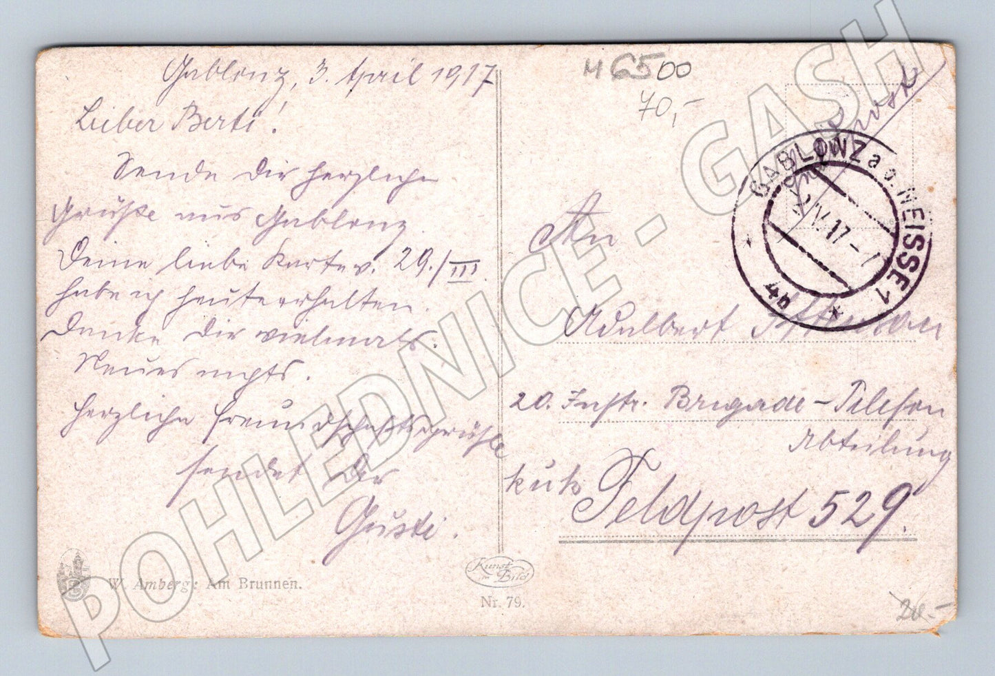 Pohlednice romantický motiv Jablonec 1917 (M6500)