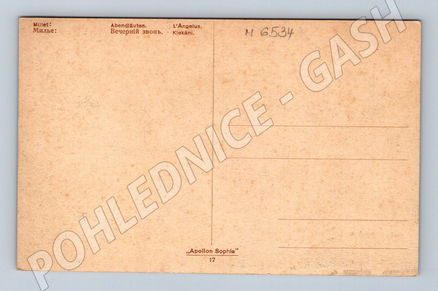 Pohlednice L’Angelus Millet Apollon Sophia (M6534)