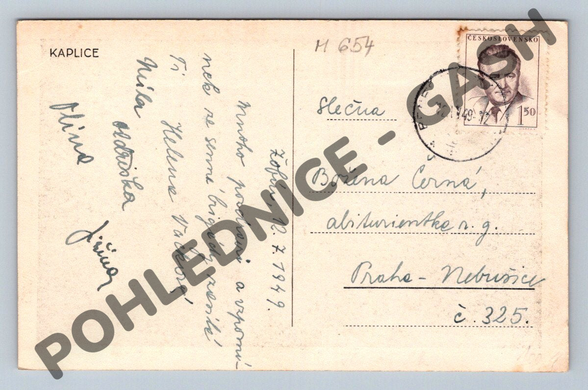 Pohlednice Kaplice ČSR 1949 historický pohlednice (M654)