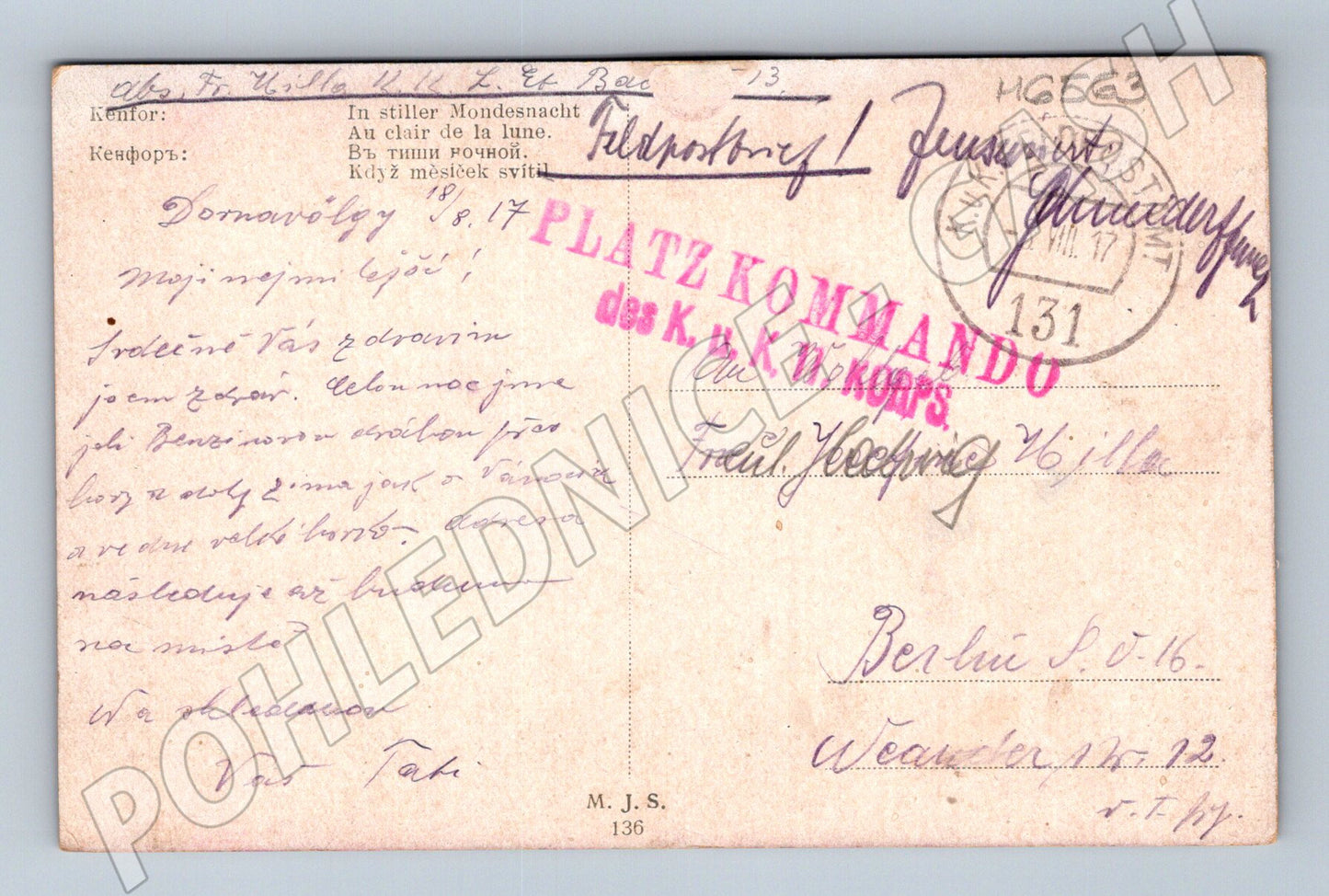 Pohlednice žena v loďce 1917 Feldpost (M6563)
