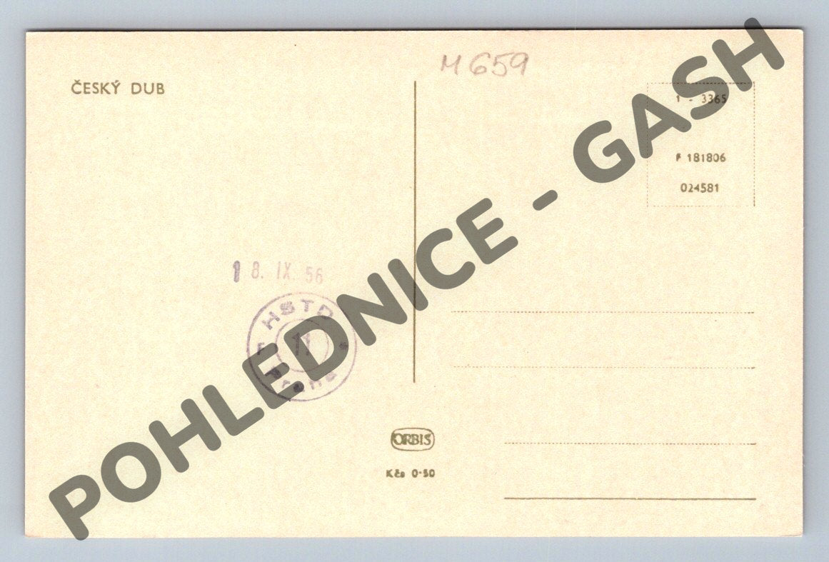 Pohlednice Český Dub vintage malý formát 1956 ČSR (M659)