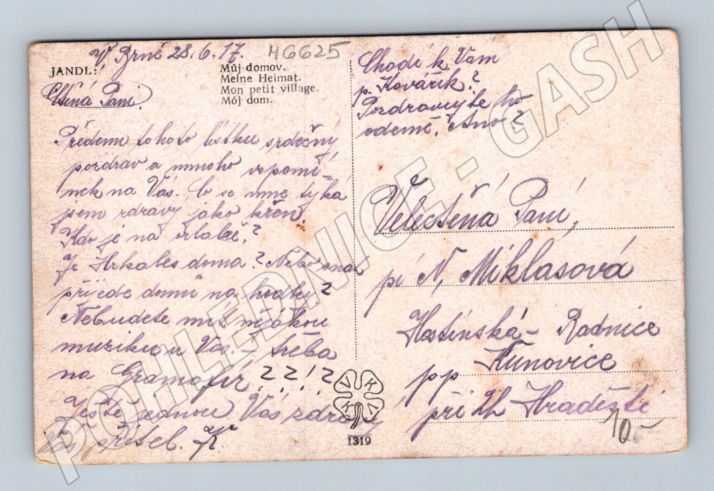 Pohlednice český venkov 1919 malovaný motiv (M6625)