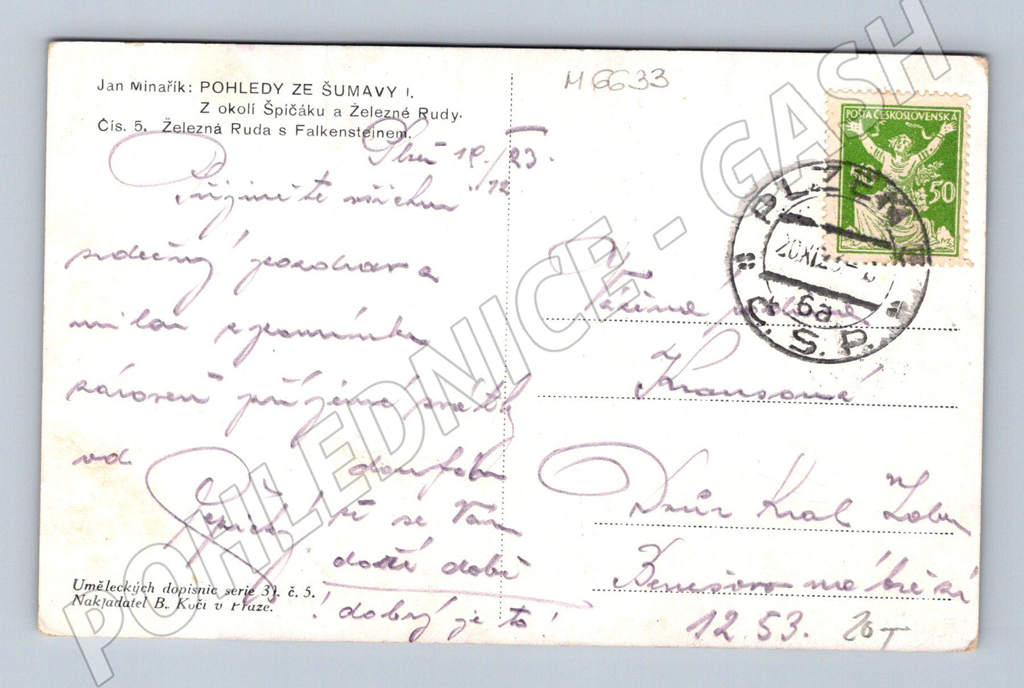 Pohlednice Šumava Špičák Železná Ruda 1953 (M6633)