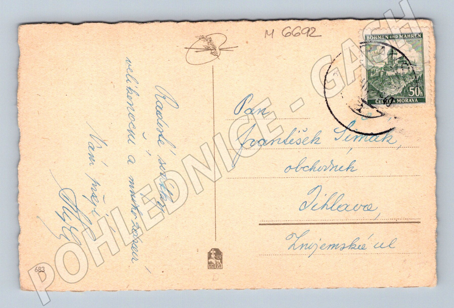 Pohlednice hrad protektorát známka (M6692)