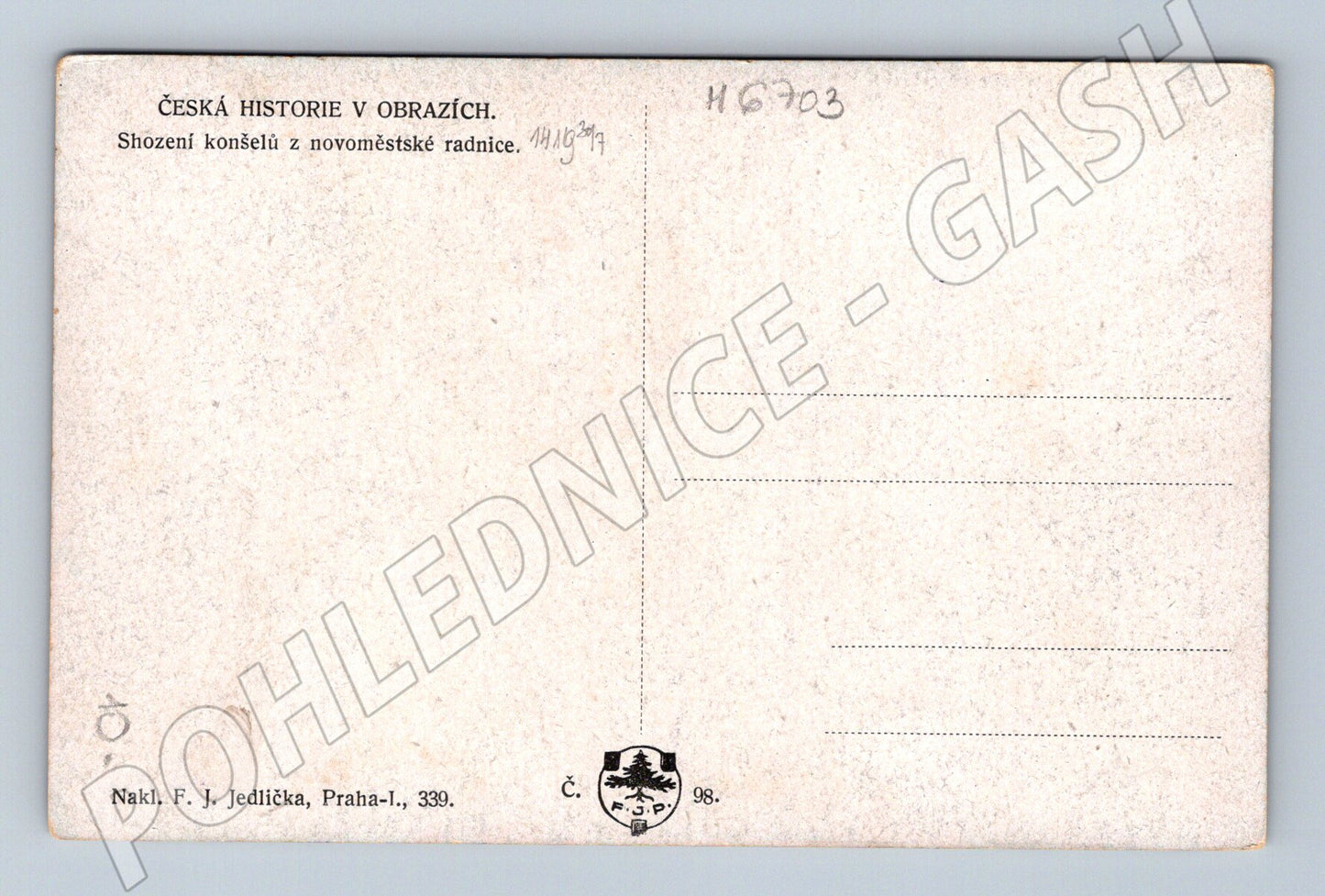 Pohlednice shození konšelů radnice (M6703)