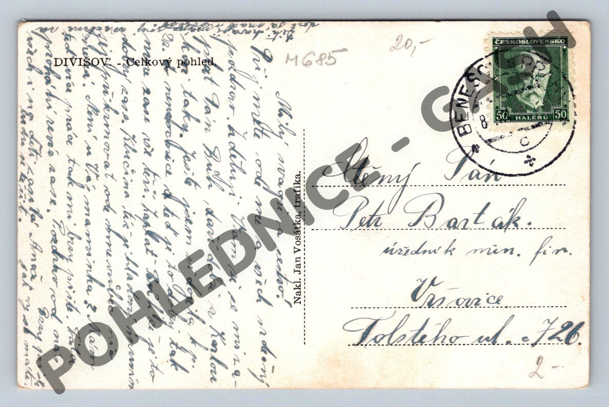 Pohlednice Divišov celkový pohled ČR do 1950 (M685)